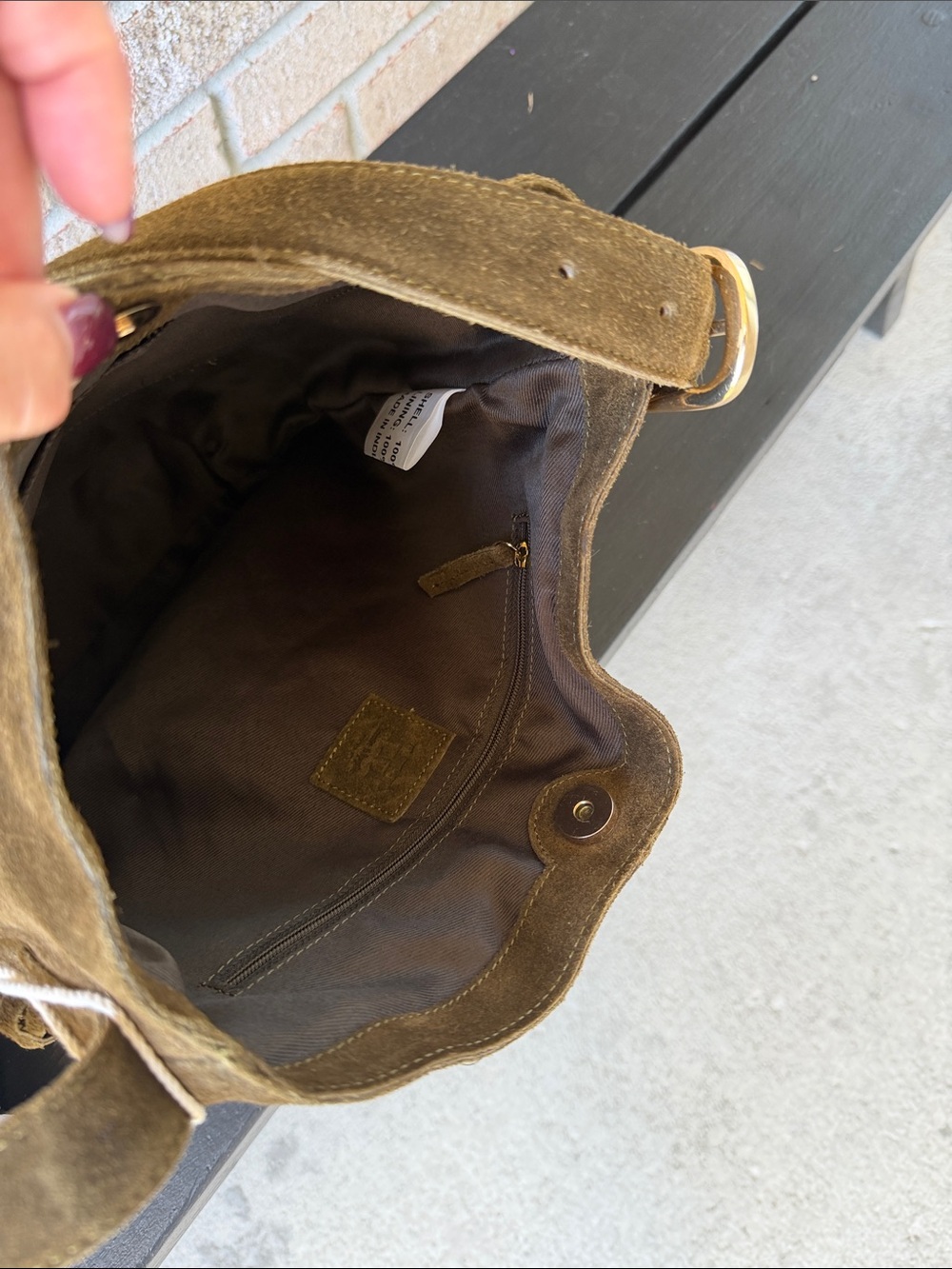 Haute Hippie Suede Fringe Shoulder Bag in Olive Brown - Casual Women’s Tote NWT - Picture 10 of 16